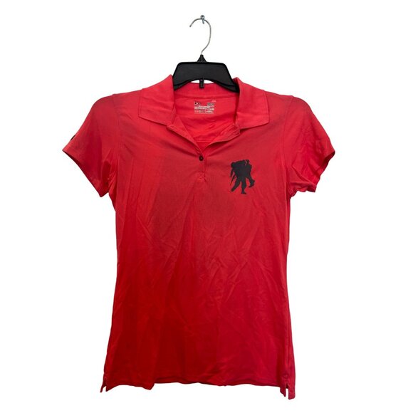 Under Armour Womens Medium Red Wounded Warrior Project Polo Shirt HeatGear Semi- - Picture 1 of 6